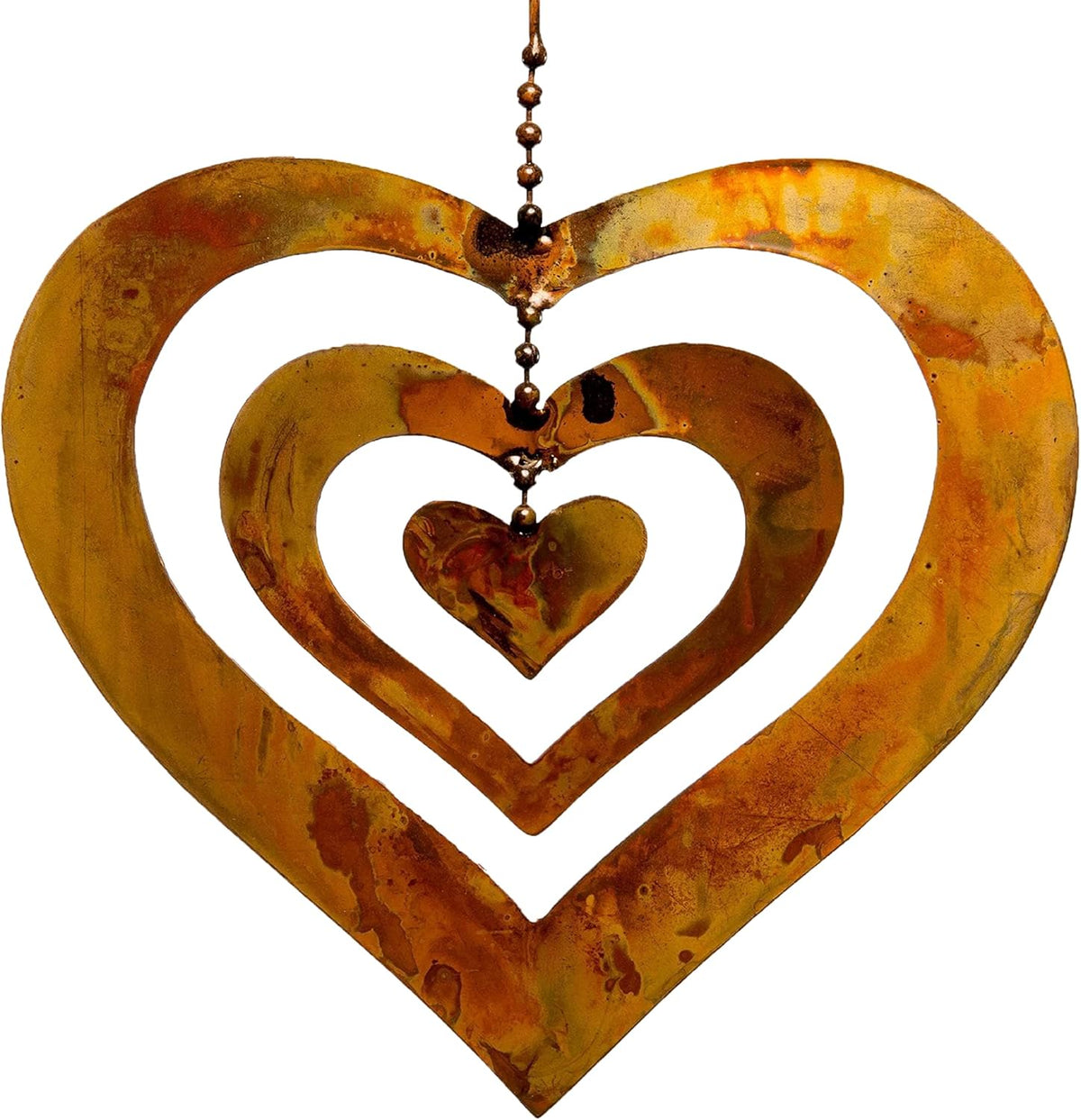 Happy Gardens Hanging Heart Ornament Spinner with a Flamed Finish | Outdoor Heart Decorations for