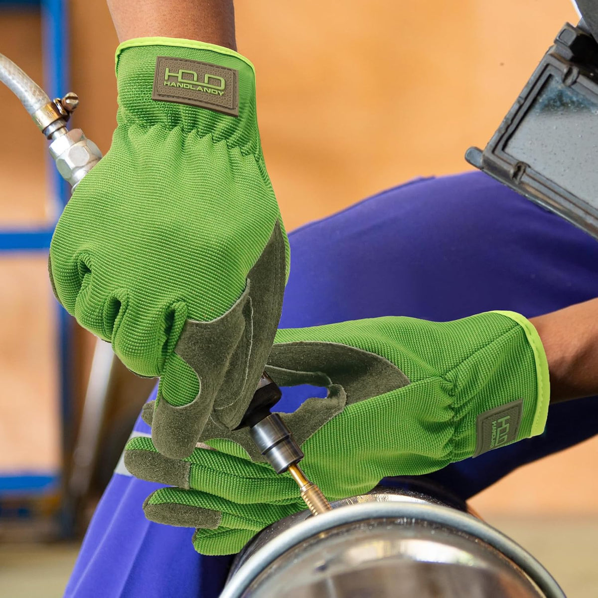 HANDLANDY Men Leather Gardening Gloves, Utility Work Gloves for Mechanics, Construction, Driver