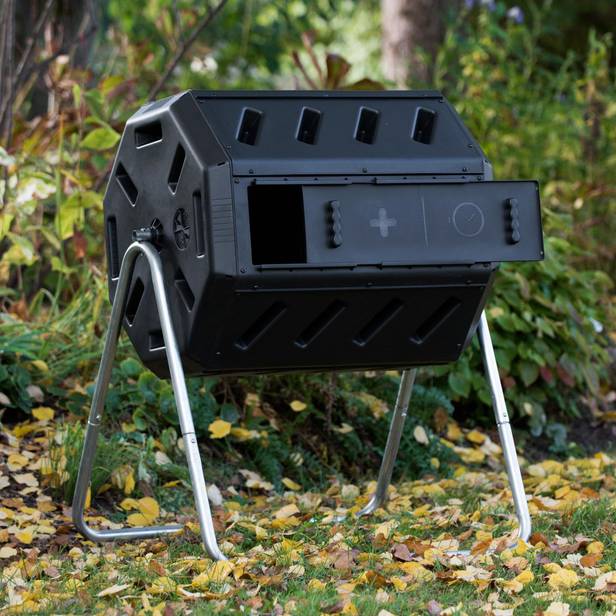 FCMP Outdoor Heavy Duty 37 Gallon 8 Sided Steel Composter, Black
