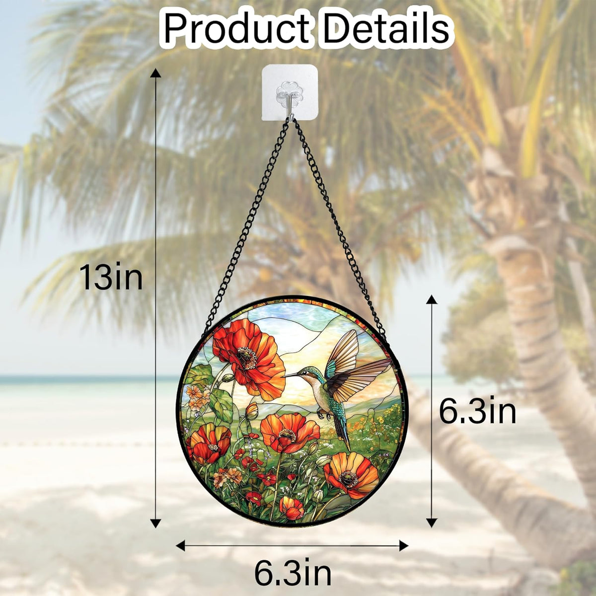Stained Glass Window Hanging, Hummingbirds Orange Flowers Suncatcher Diamond Glass Panel Hangings
