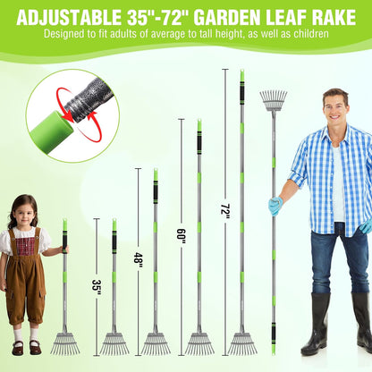 WORKPRO Rake, Small Rake for Leaves with 72” Adjustable Long Handle, 11 Steel Tines, Heavy Duty