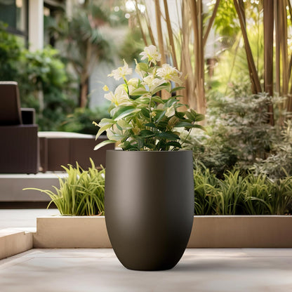 Kante Tall Concrete Planter, 21.7-Inch Height Dark Brown Large Indoor Outdoor Plant Pot with