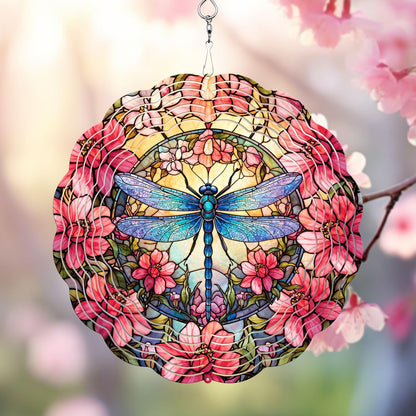 Dragonfly Wind Spinner, 3D Hanging Stainless Steel Garden Spinner, Wind Spinner Hanging for Outdoor