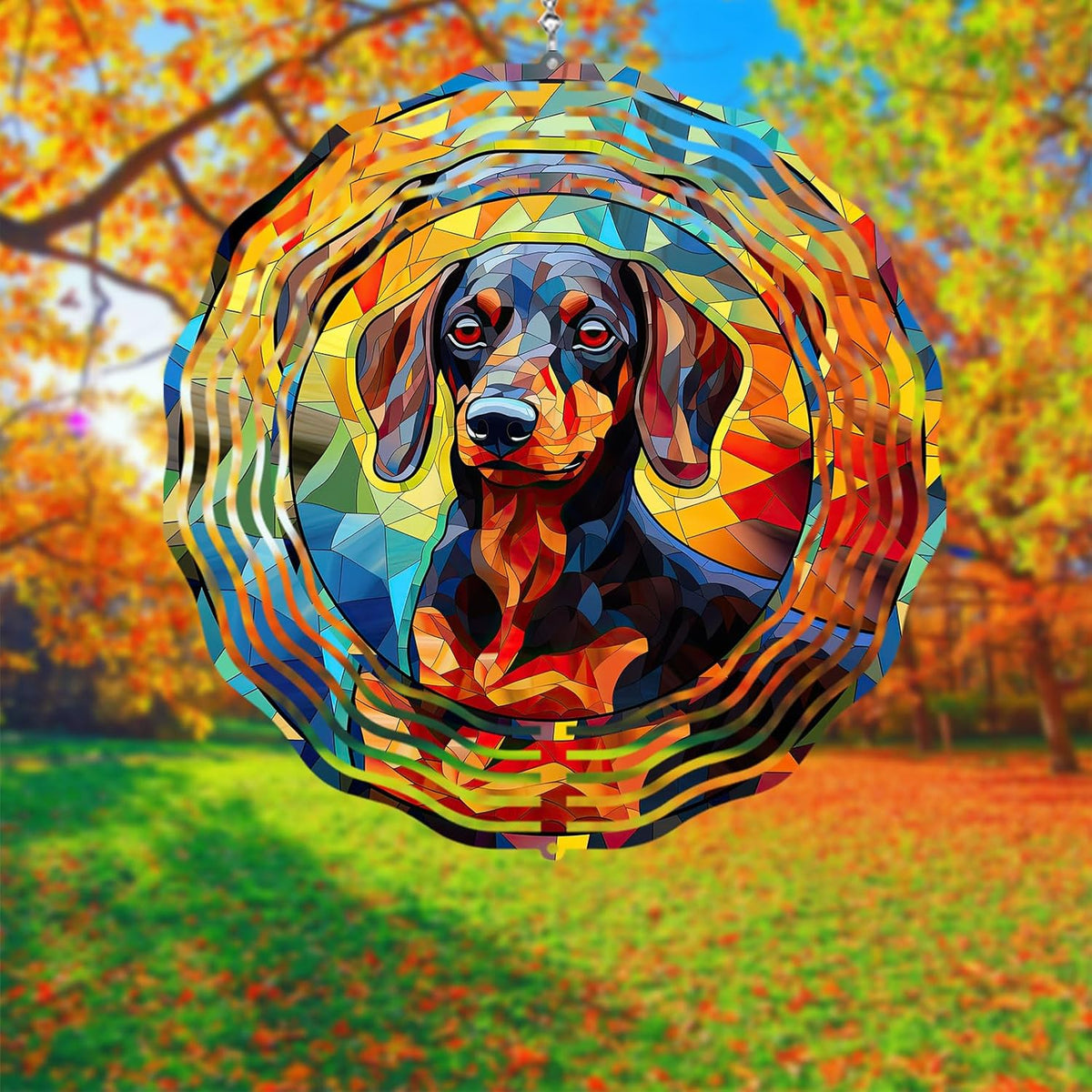 Dachshund Dog Wind Spinners Outdoor Dog Memorial Gifts, 3D Metal Kinetic Hanging Garden Wind