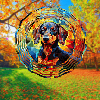 Dachshund Dog Wind Spinners Outdoor Dog Memorial Gifts, 3D Metal Kinetic Hanging Garden Wind