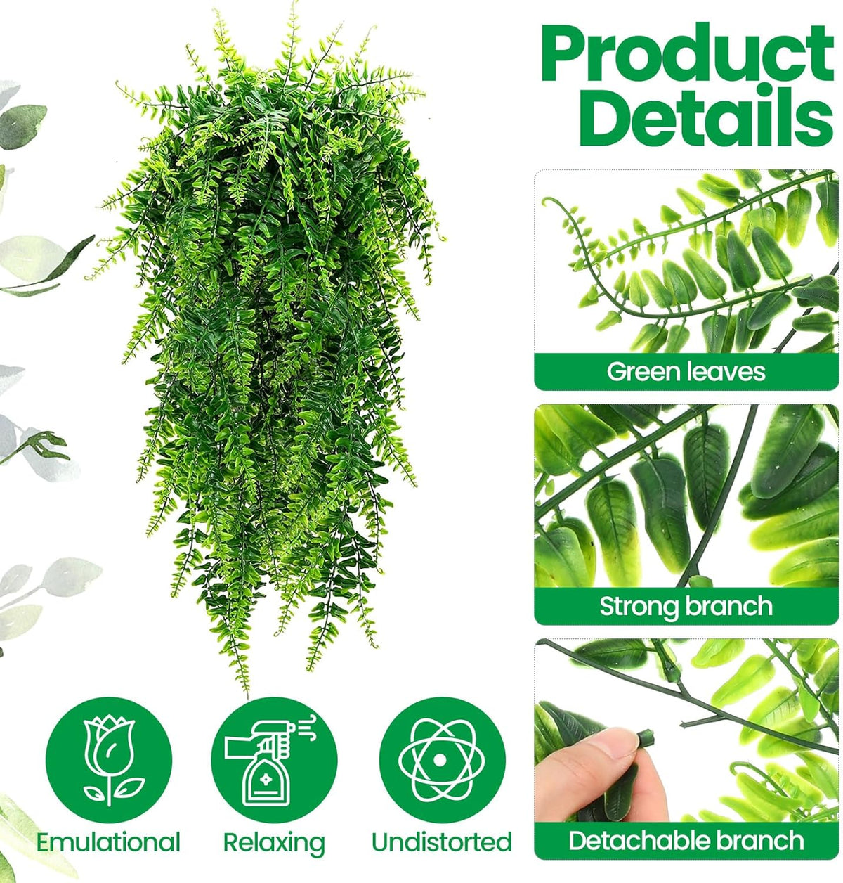 Geosar 96 Pcs Artificial Hanging Plants 32 Inch Hanging Boston Ferns Plastic Fake Plants for Wall