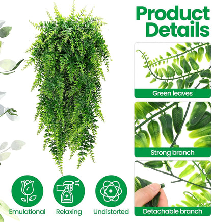 Geosar 42 Pcs Artificial Hanging Plants 32 Inch Hanging Boston Ferns Plastic Fake Plants for Wall