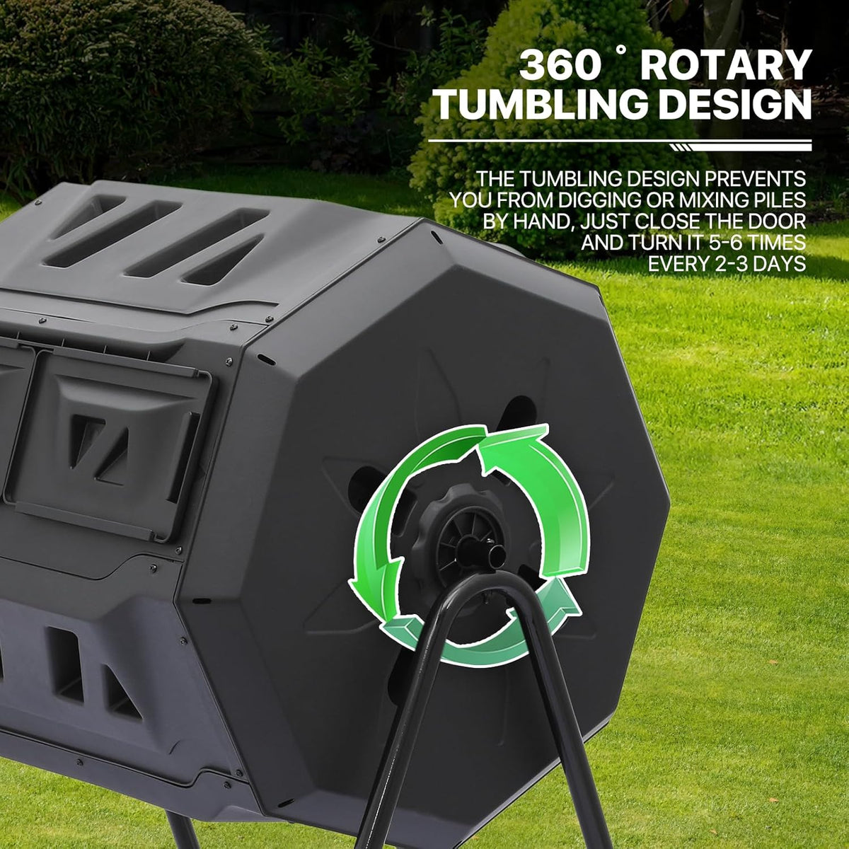 MoNiBloom 43 Gallon Compost Tumbler, Outdoor BPA Free Large Dual Chamber Tumbling Compost Bin