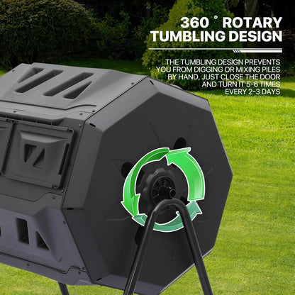 MoNiBloom 43 Gallon Compost Tumbler, Outdoor BPA Free Large Dual Chamber Tumbling Compost Bin