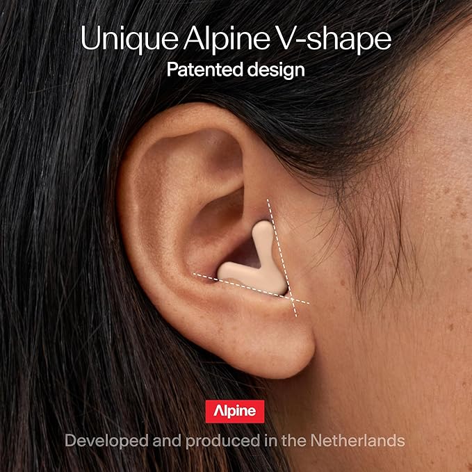 Alpine Silence Earplugs for Sleep, Focus & Travel - V-Shape Snug Fit & Soft Oval Tips – 4 Sizes