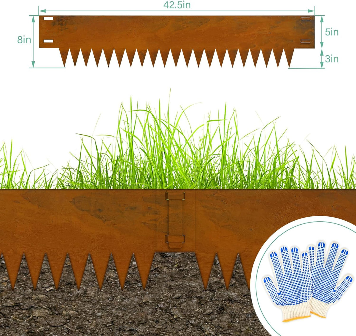 Cor Ten Steel Landscape Edging, 8Hx40L-Inch Metal Garden Edging, 6-Pack Hammer in Landscape Edging
