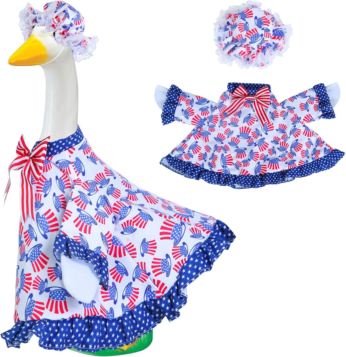 4th of July Goose Outfit Independence Day Clothes for Porch Goose 23" Cement Statue - Outdoor Patio