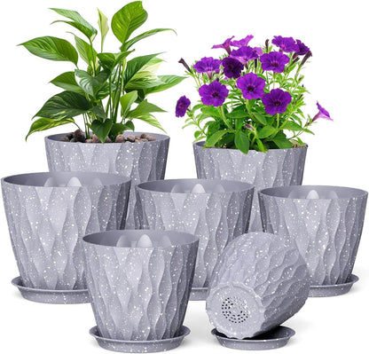 7/6.5/6/5.5/5/4.5/4 inch Plant Pots for Indoor Outdoor Plants, 7 Pack Thick Flower Pots with