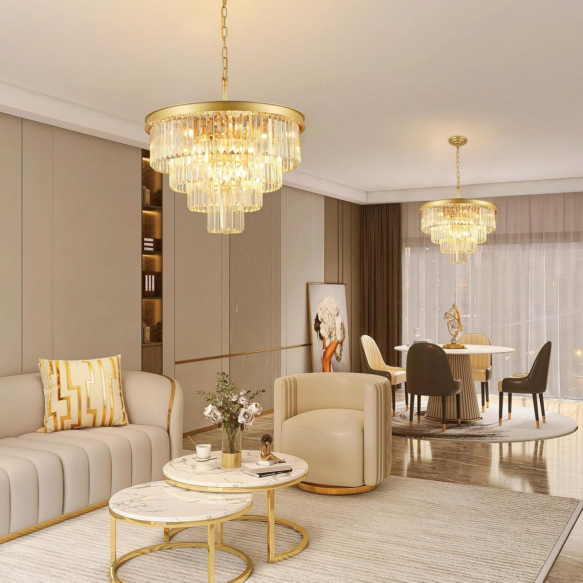 Crystal Chandeliers for Dining Room Lights Fixture Over Table, 15 Lights Gold Modern Chandeliers