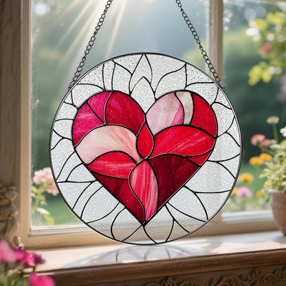 8'' Valentine Heart Suncatcher Ornament, Stained Glass Window Hanging, Suncatchers for Windows