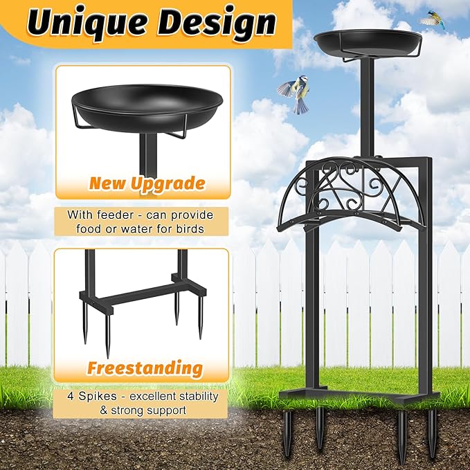 Garden Hose Holder Hanger Freestanding, Upgraded 4 Spikes Heavy Duty Storage Reel Stand with Bird