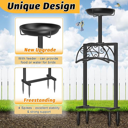 Garden Hose Holder Hanger Freestanding, Upgraded 4 Spikes Heavy Duty Storage Reel Stand with Bird
