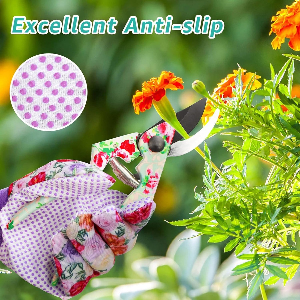 JUMPHIGH Garden Gloves for Women, Floral Gardening Gloves Ladies Soft Breathable Yard Work Glove