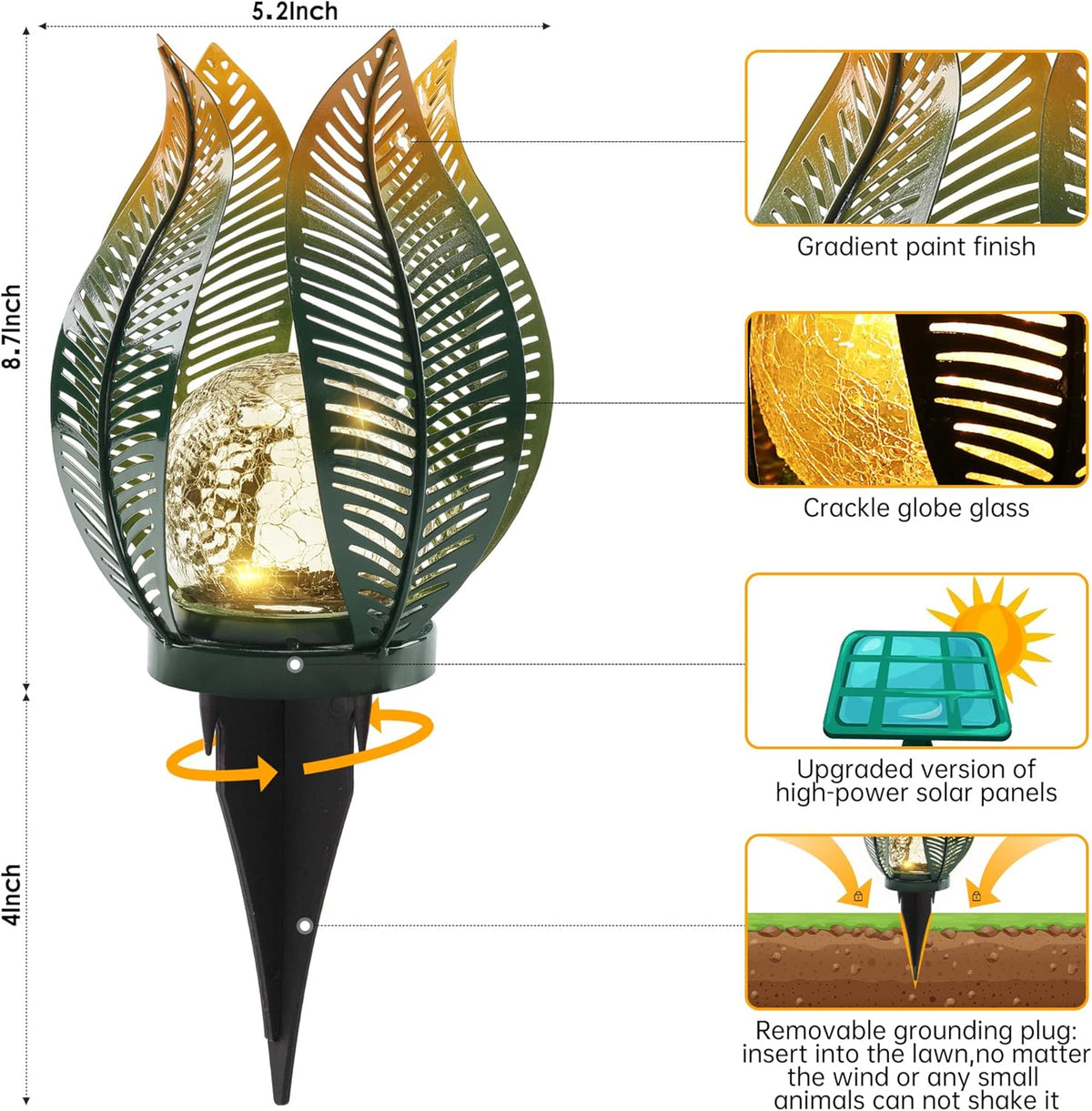 Solar Garden Lights Outdoor Decorations Garden Decor,Crackle Globe Glass,Gardening Gifts Waterproof