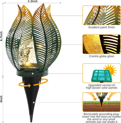 Solar Garden Lights Outdoor Decorations Garden Decor,Crackle Globe Glass,Gardening Gifts Waterproof