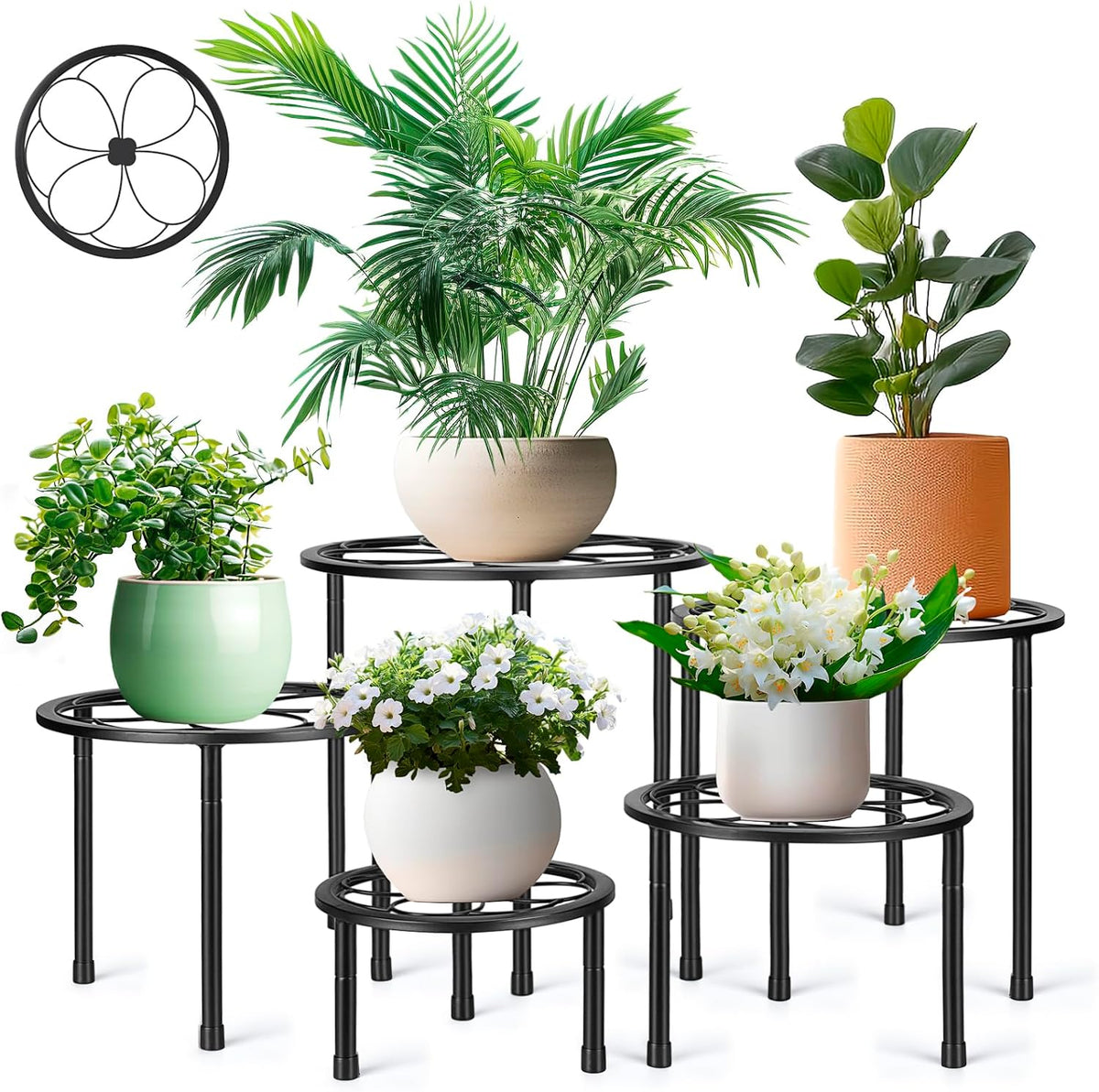 5 Pack Metal Plant Stand, Anti-Rust Iron Plant Stands for Indoor and Outdoor, Heavy Duty Flower Pot