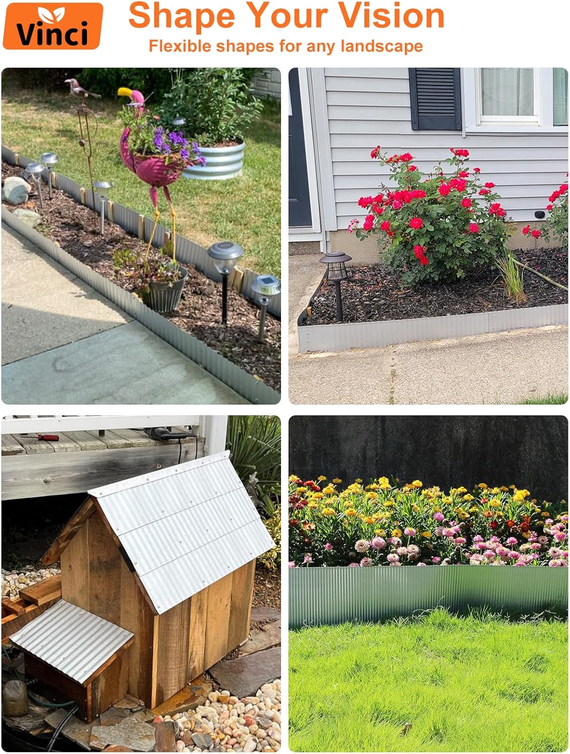 Vinci Garden Landscape Edging Border, 6 Inch x 20 FT Corrugated Sturdy Metal Easy Installation Safe