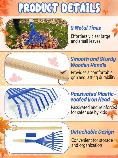 Kids Friendly Rakes for Leaves - 28" Child Size Small Rake with Durable Metal Head & Hardwood