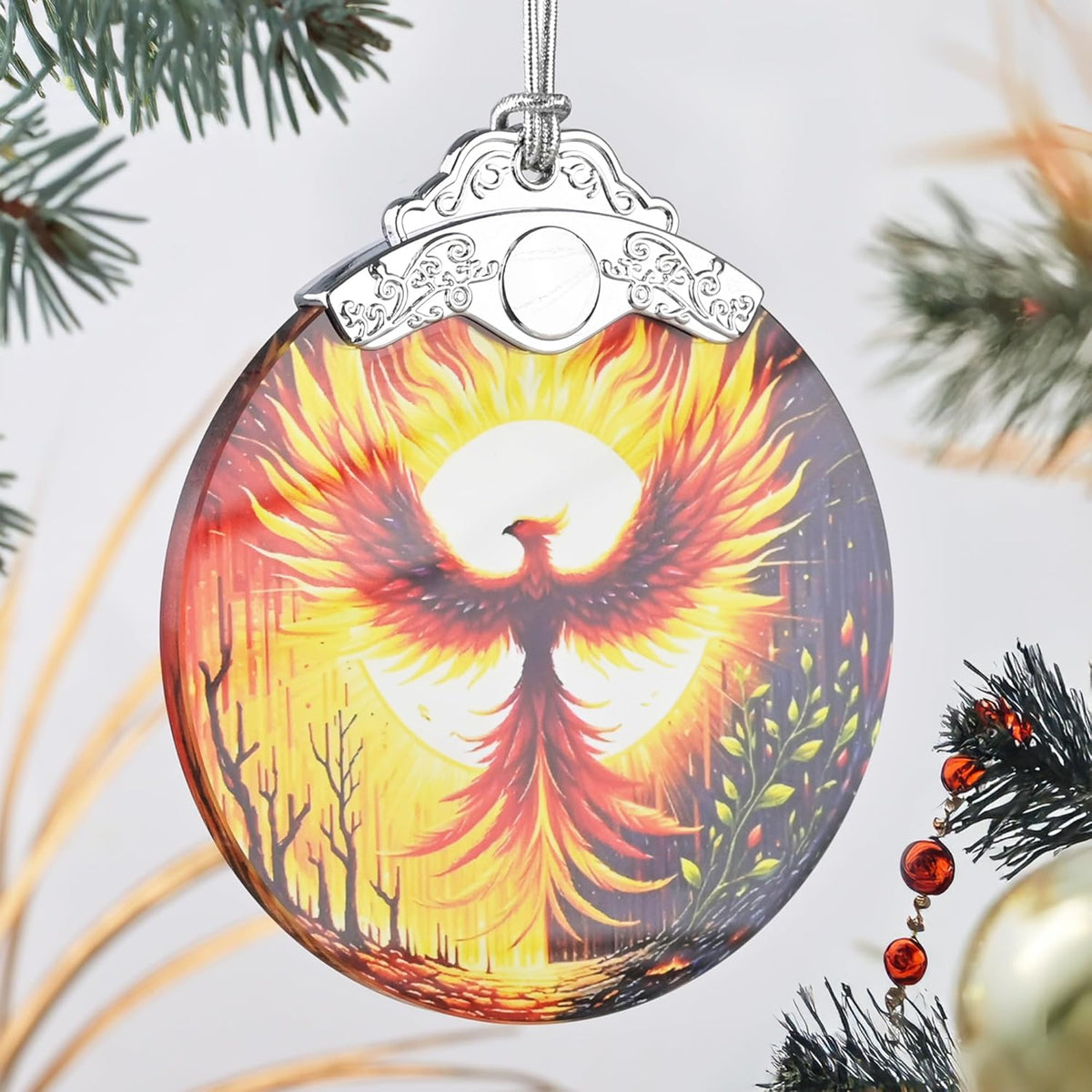 Phoenix Stained Glass Ornament, Christmas Ornaments, Christmas Tree Decorations, Phoenix Christmas