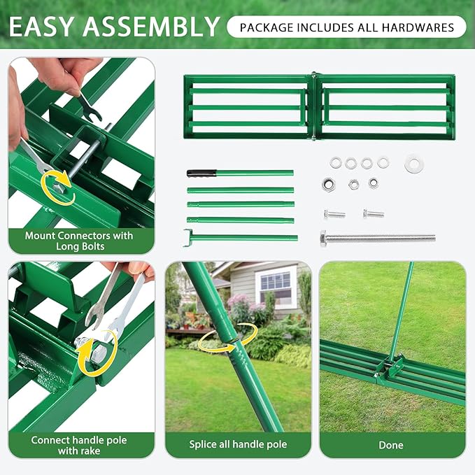 VINGLI Iron Lawn Leveling Rake 36in for Soil Sand Composs, Extended Handle, 180°Rotation Head, with