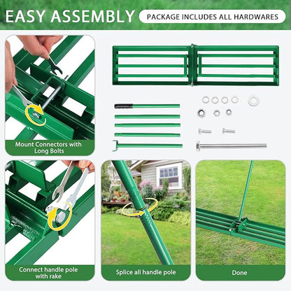 VINGLI Iron Lawn Leveling Rake 36in for Soil Sand Composs, Extended Handle, 180°Rotation Head, with