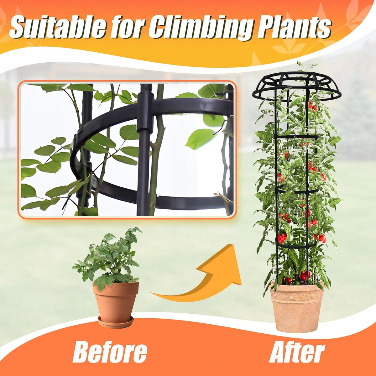 65 Inch Garden Trellis for Climbing Plants Outdoor, Mushroom Top Trellis for Potted Plants, Vines