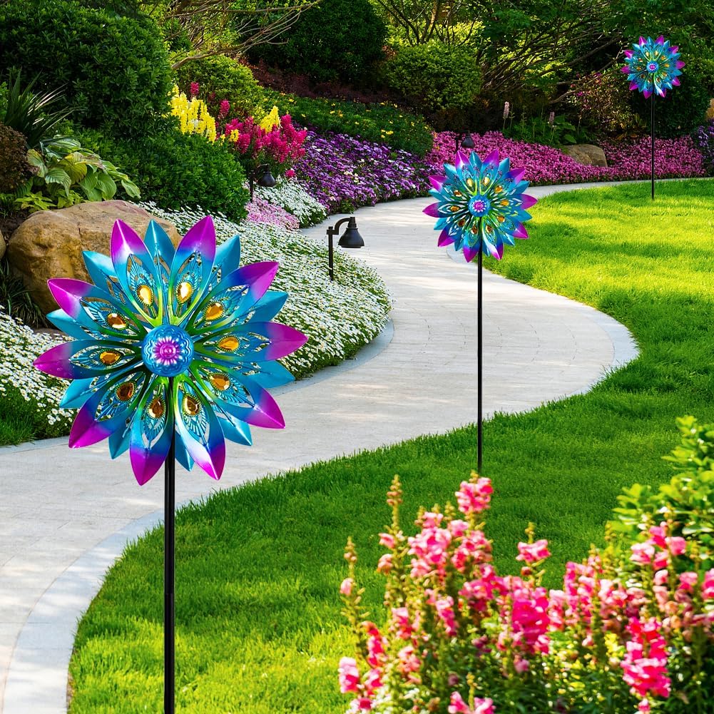 Metal Wind Spinner,13” Wind Spinners Outdoor,Peacock Windmill with Stake,Kinetic Wind Spinners for