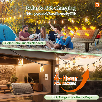 addlon 52(48+4) FT Solar String Lights Waterproof, Remote Dimmable 16+1 LED