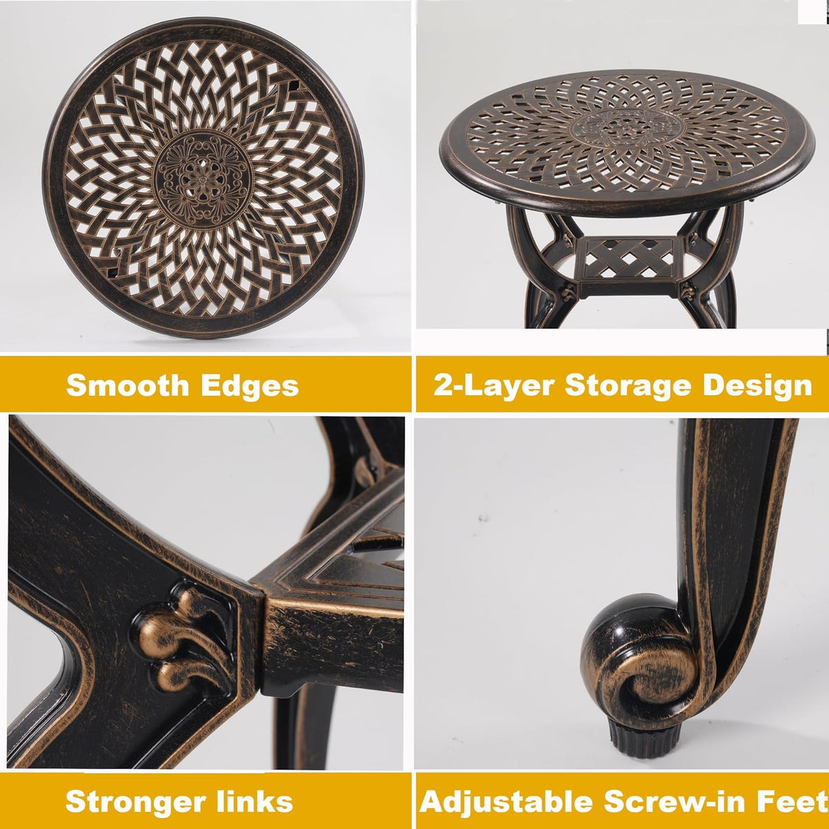Cast Aluminum Outdoor Side Table,Small Patio Table,Outdoor Coffee Tables for Patio,Garden,Balcony