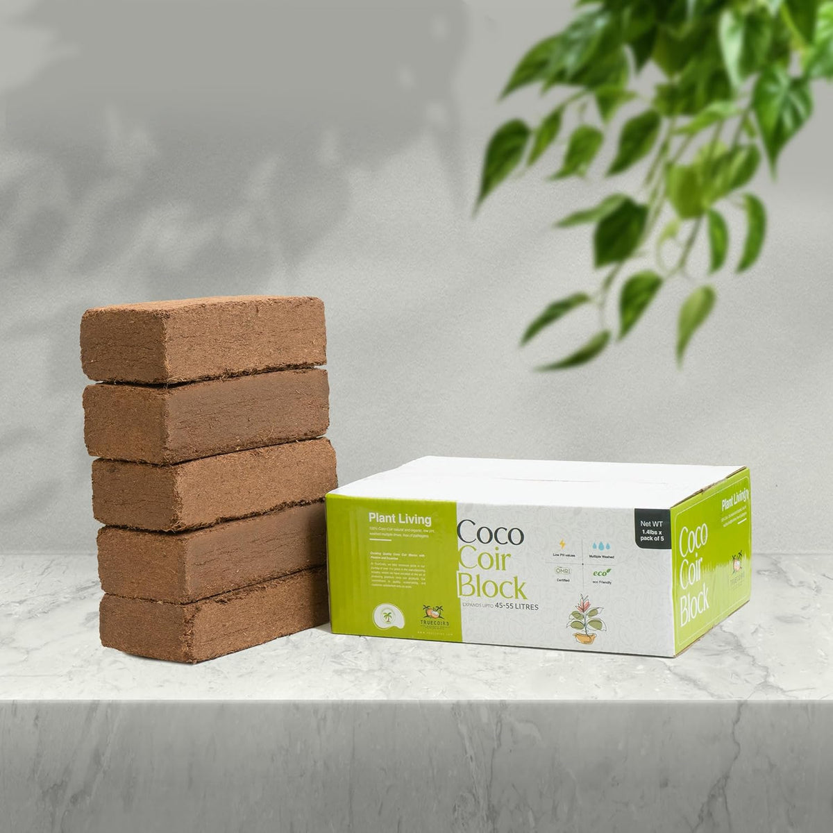 Coco Coir Bricks - Pack of 5, 1.4LBS Each (Total 7LBS)| Organic Solution for Sustainable Gardening!
