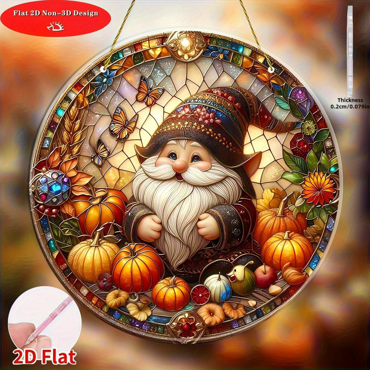 7.87Inch Fall Sun Catcher Acrylic Garden Cute Pumpkin Dwarf Suncatcher Decor Window Hanging for