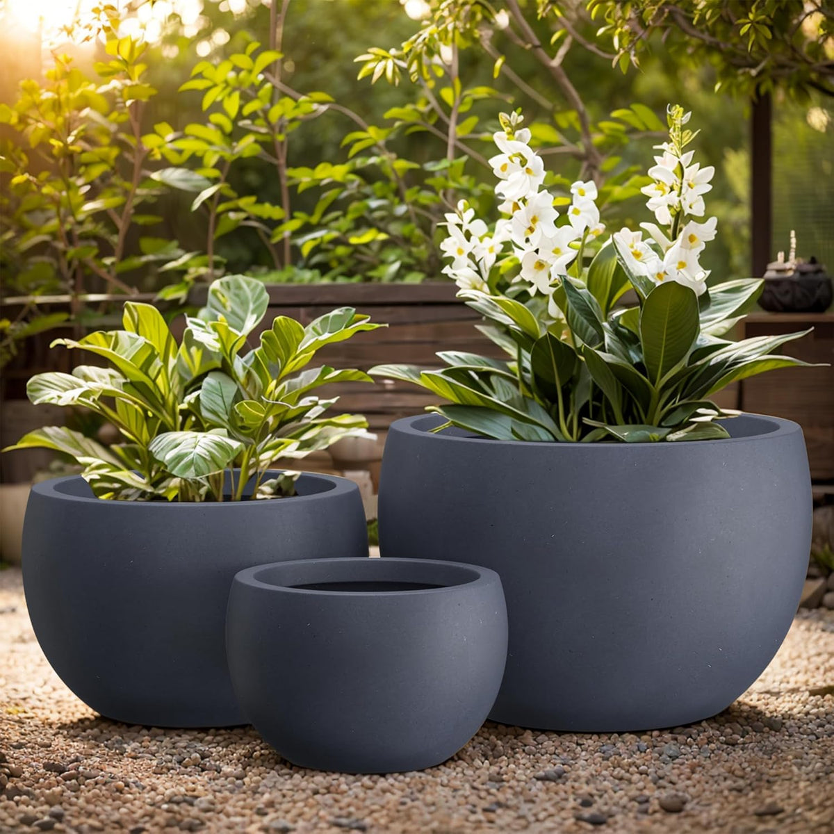 Kante 19.9",15.7",11.8" Dia Round Concrete Planter Set of 3, Outdoor/Indoor Large Bowl Plant Pots