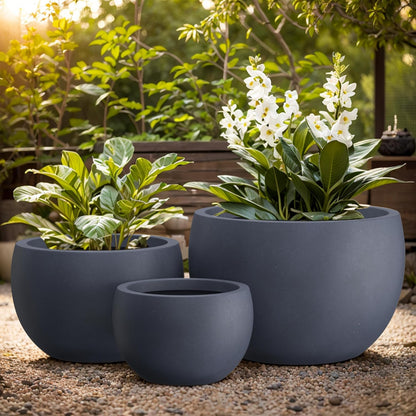 Kante 19.9",15.7",11.8" Dia Round Concrete Planter Set of 3, Outdoor/Indoor Large Bowl Plant Pots