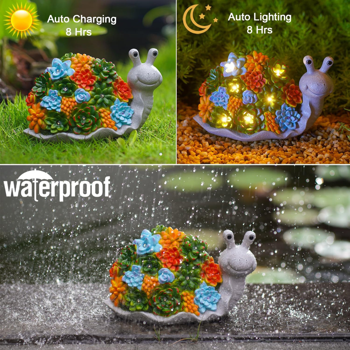 Nacome Snail Statues with Succulent for Garden Decor: Solar Outdoor Clearance Outside Yard Art