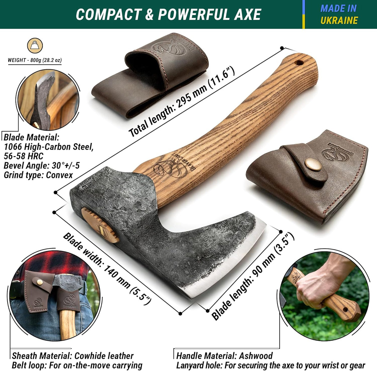 BeaverCraft Bushcraft Hatchet Wood Carving Axe AX6 - Forged Camping Axes & Hatchets - Wood Chopping