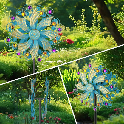 Metal Wind Spinners Outdoor, Golden Kinetic Wind Sculpture Garden Pinwheels with Metal Stake, Yard