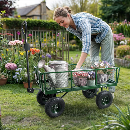 Backyard Expressions Heavy Duty 600 Lbs Capacity Mesh Steel Garden Cart Folding Utility Wagon with