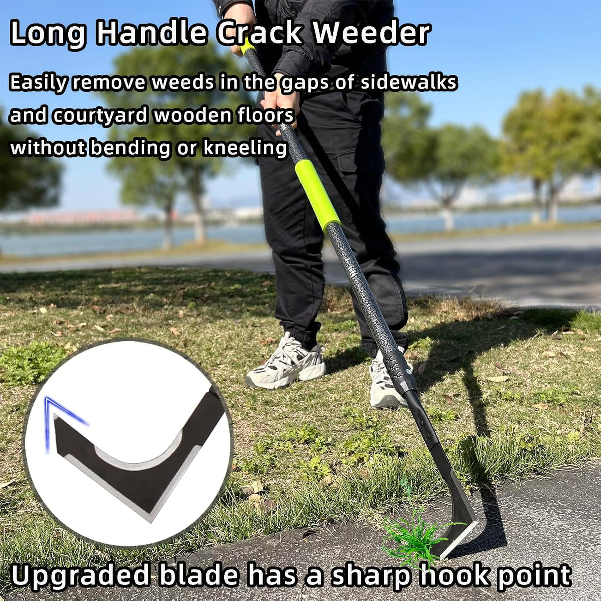 Crack Weeder, 48" Long Handle Crevice Weeding Tool with Soft Foam Grip, Stainless Steel Weed Puller