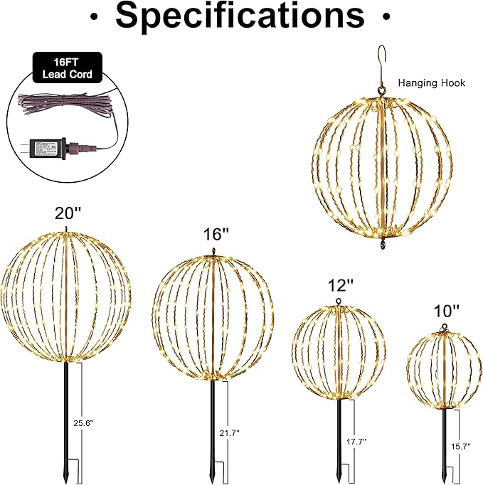 LIGHTSHARE 10IN 48LED Light Ball Yard Decoration Pathway Lights Sphere Light with Fold Flat Metal