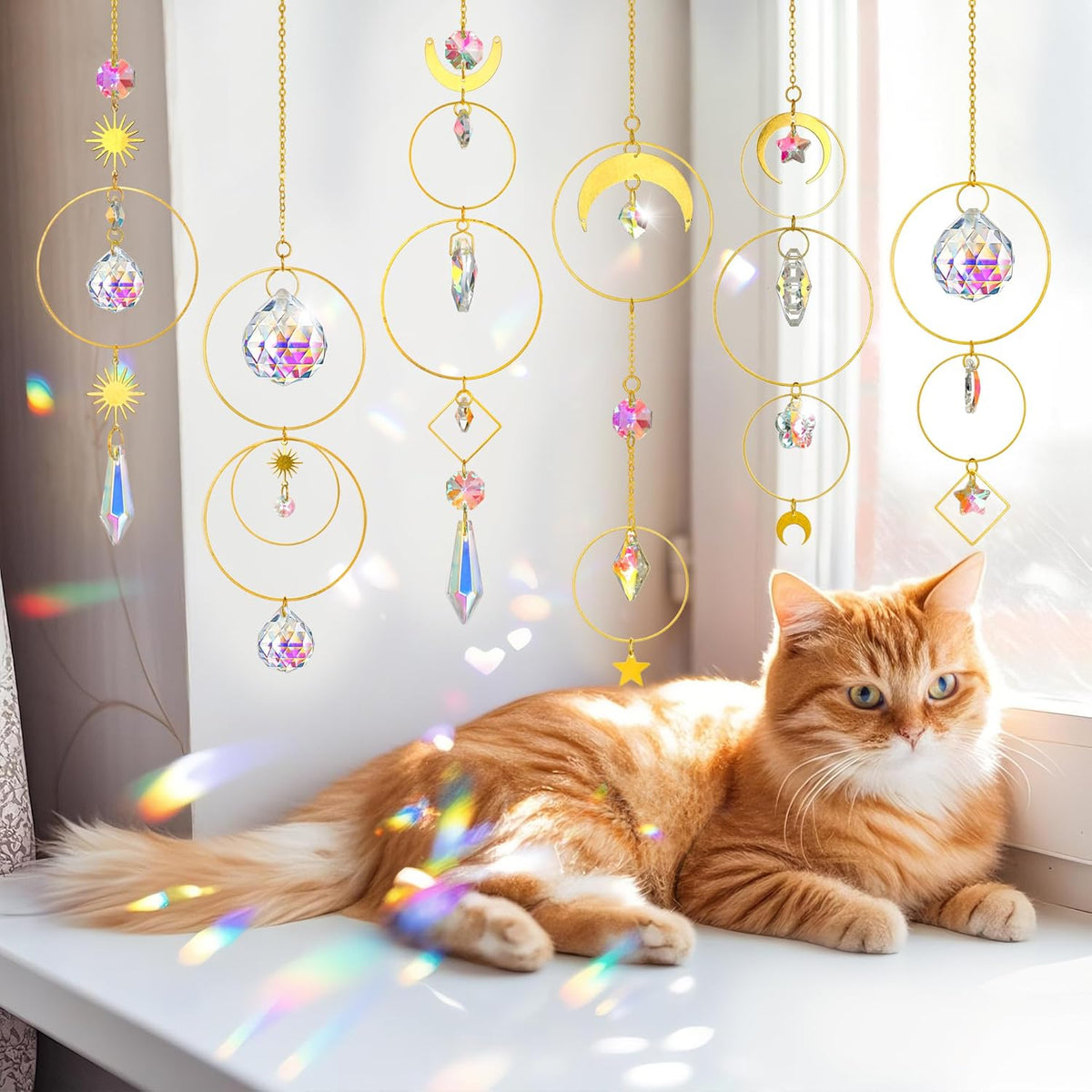 H&D HYALINE & DORA Set of 6 Colorful Crystals Suncatcher Hanging Sun Catcher with Crystals Pendant