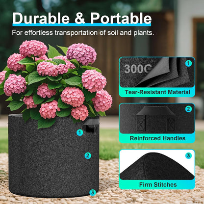 Land Guard 4-Pack Fabric Grow Bags 25 Gallon, Thickened Nonwoven Garden Pots, Growing Bags with