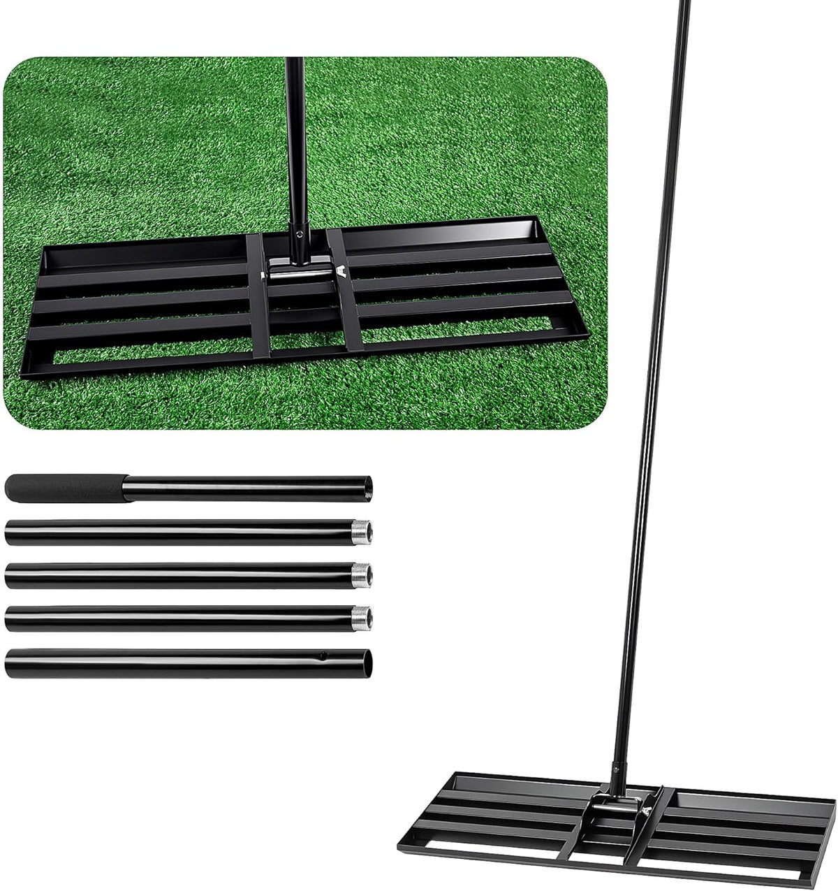 Lawn Leveling Rake, 30x10 Inch Carbon Steel Soil Leveler with 78" Adjustable Long Handle, Perfect