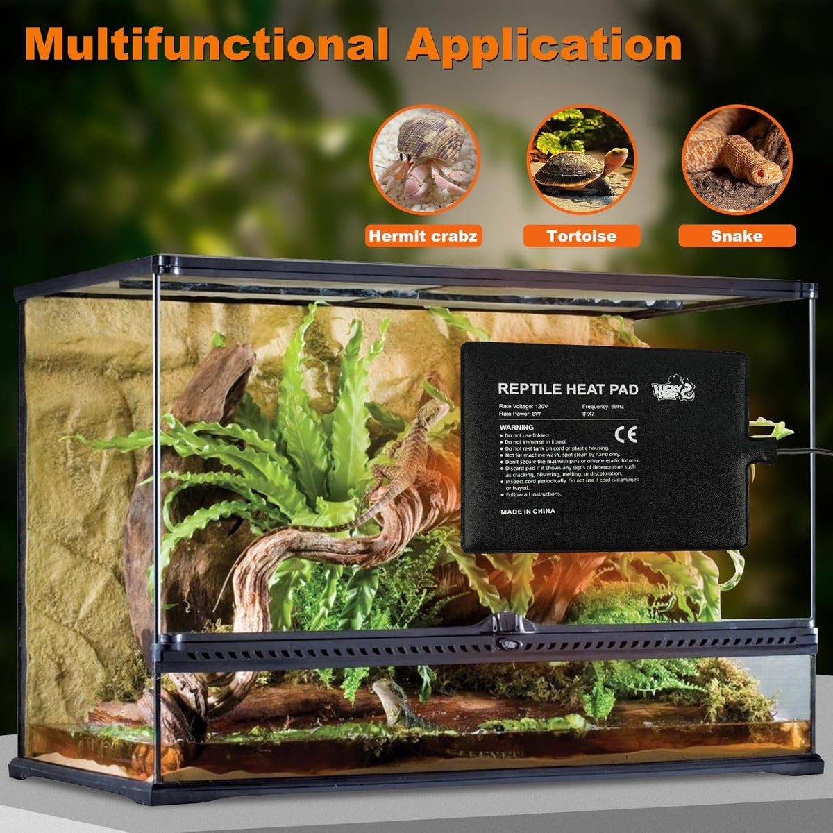 LUCKY HERP Reptile Heat Pad 6x8 Inch 8W Under Tank Terrarium Heating Mat, Reptile Heat Mat, Reptile