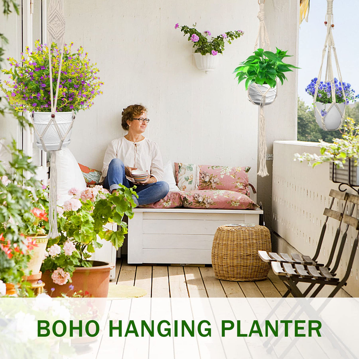 IGaiety Macrame Plant Hangers 7 Pack for Indoor Outdoor Boho Home Decor