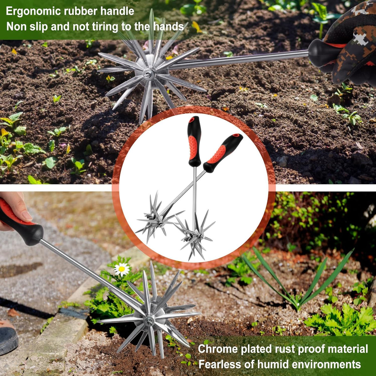 2 Pack Hand Cultivator Tiller Garden Tool Manual Rotary Short Hand-held Tiller Digging Soil